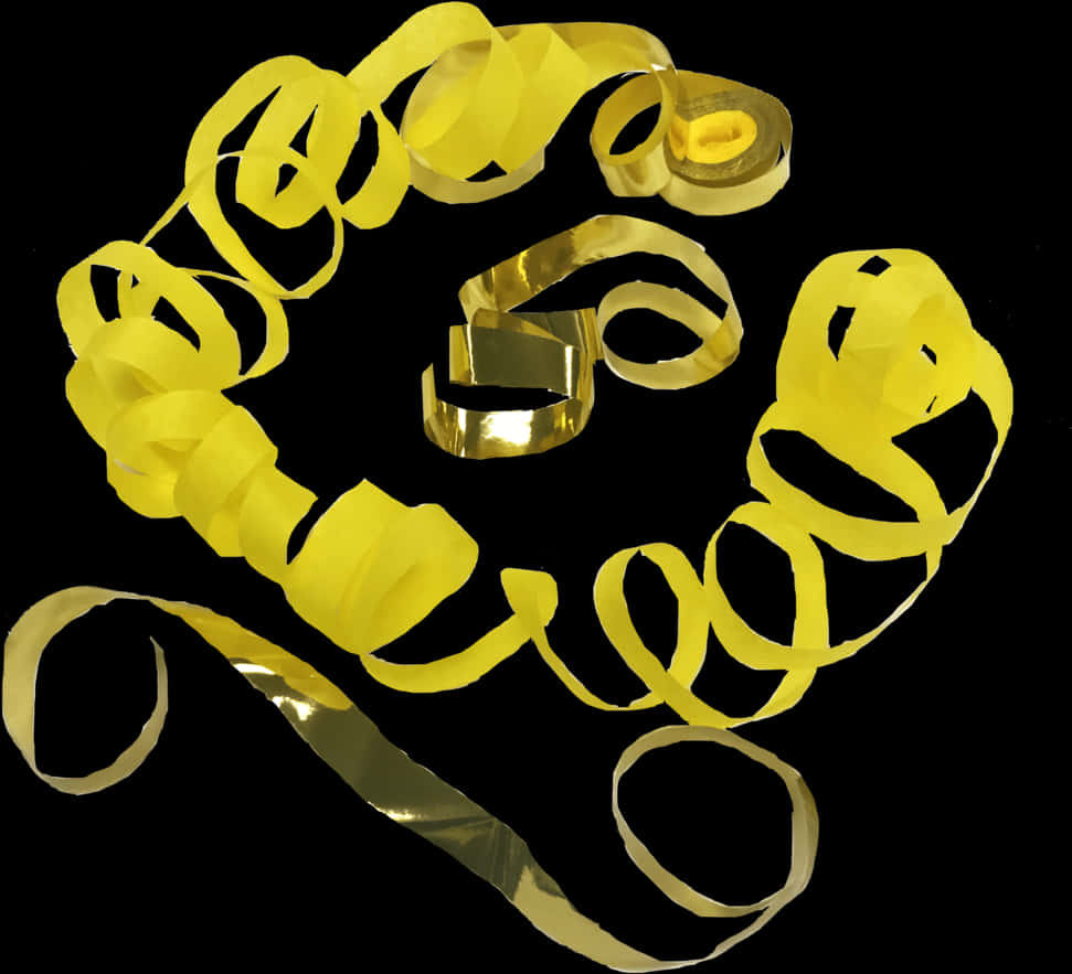 Golden Confetti Ribbons Black Background