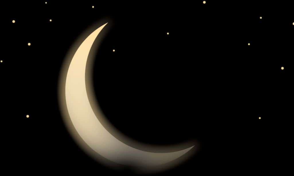 Golden Crescent Moon Night Sky