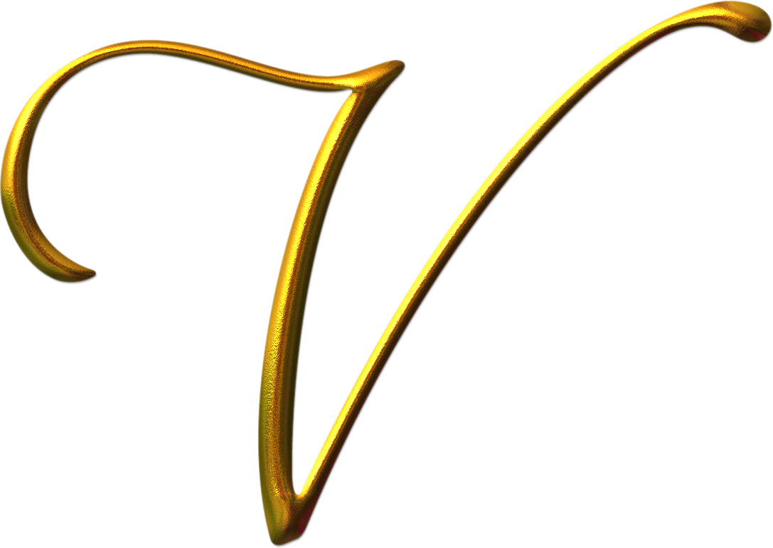 Golden Cursive Letter V