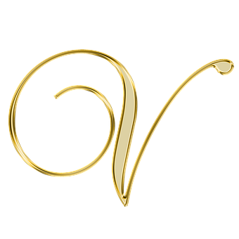 Golden Cursive Letter V