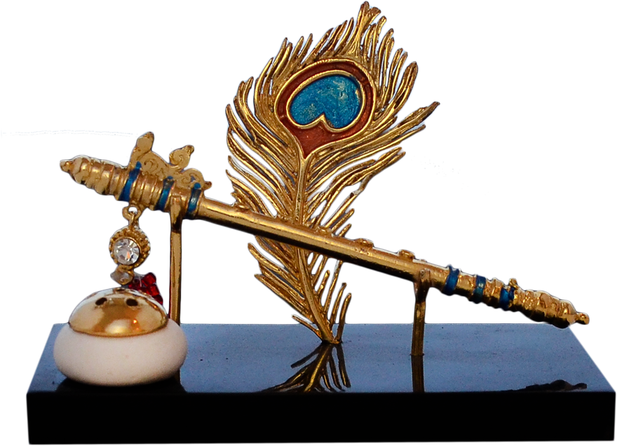 Golden Feathered Bansuri Decorative Art Piece