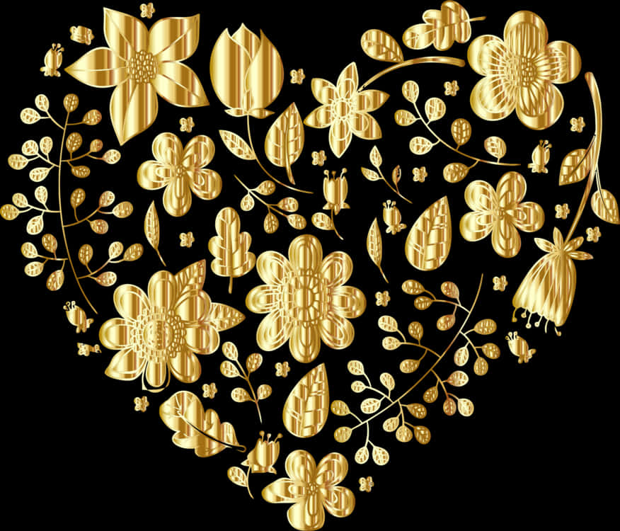 Golden Floral Design Black Background