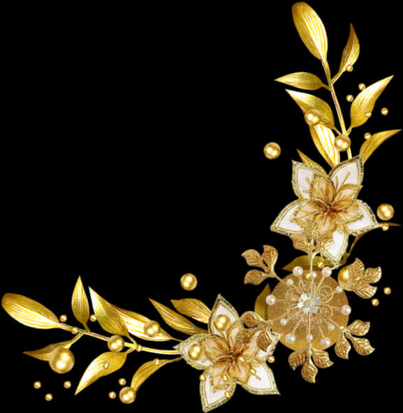 Golden Floral Designon Black Background