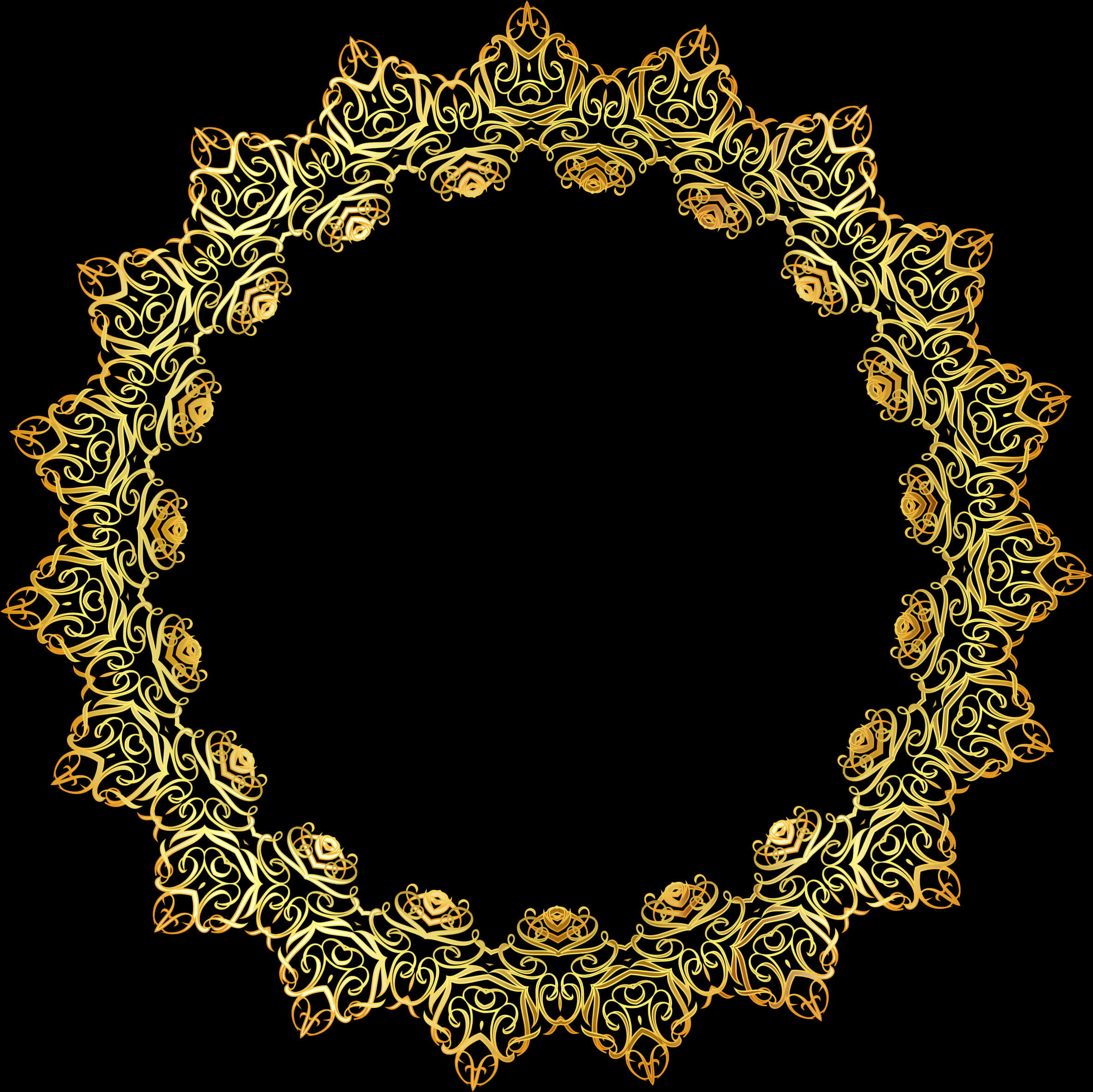 Golden Floral Frame Transparent Background