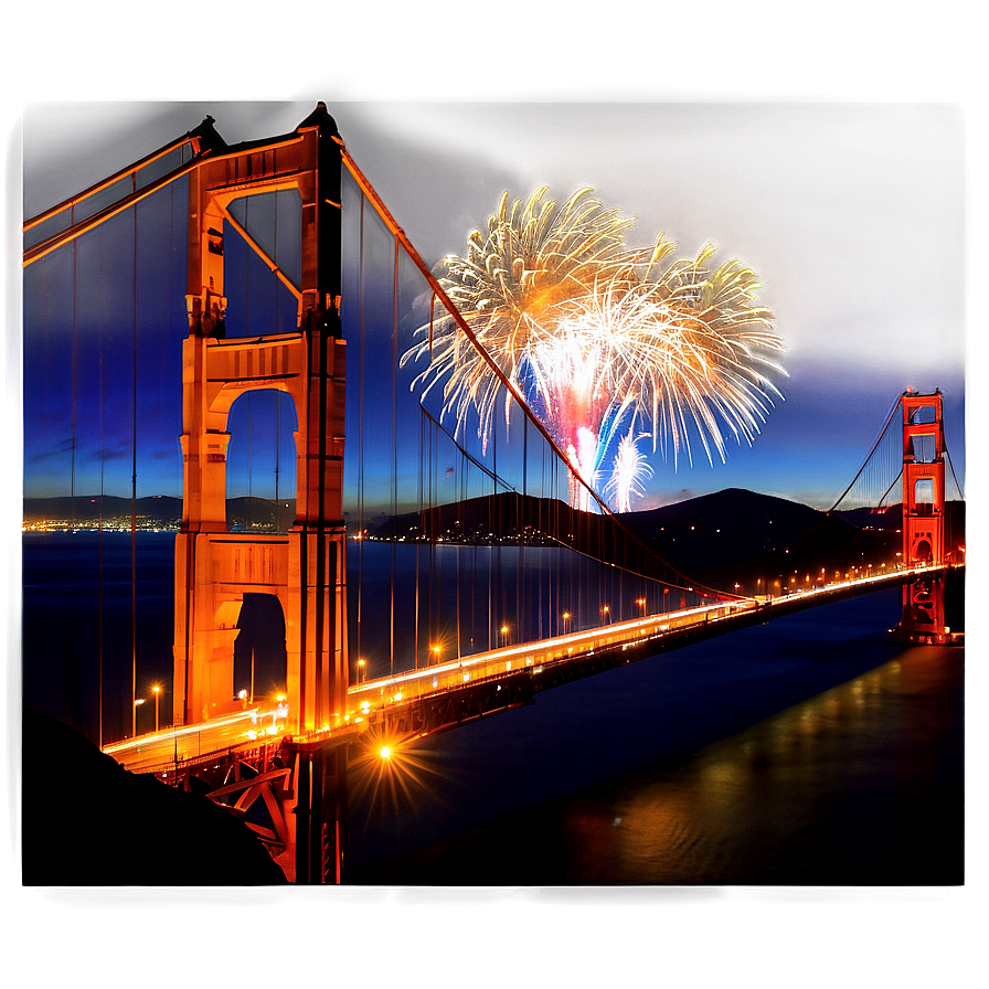 Golden Gate Bridge Fireworks Display Png Cjk38