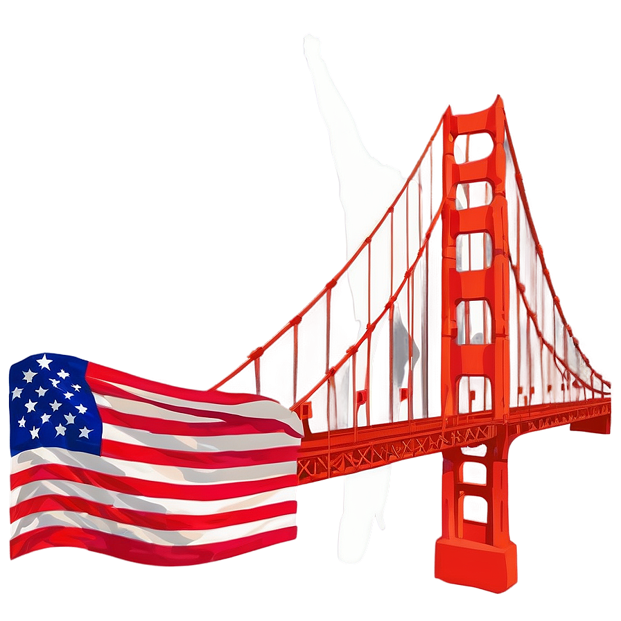 Golden Gate Bridge With American Flag Png 56