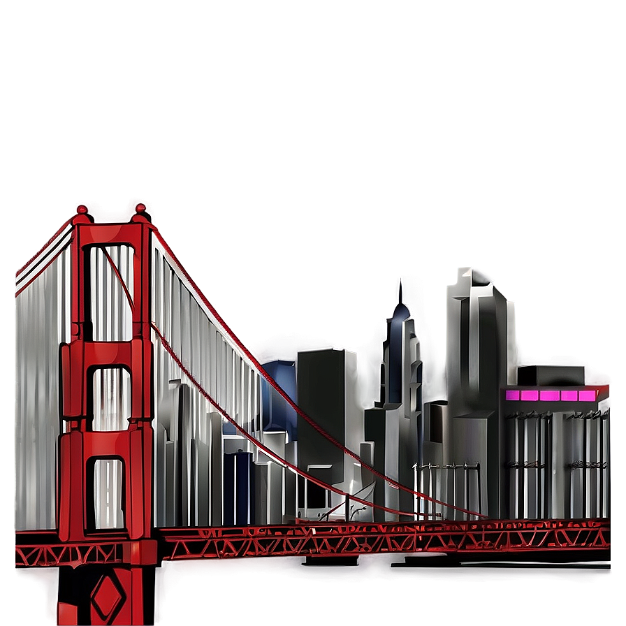 Golden Gate Bridge With City Skyline Png 11