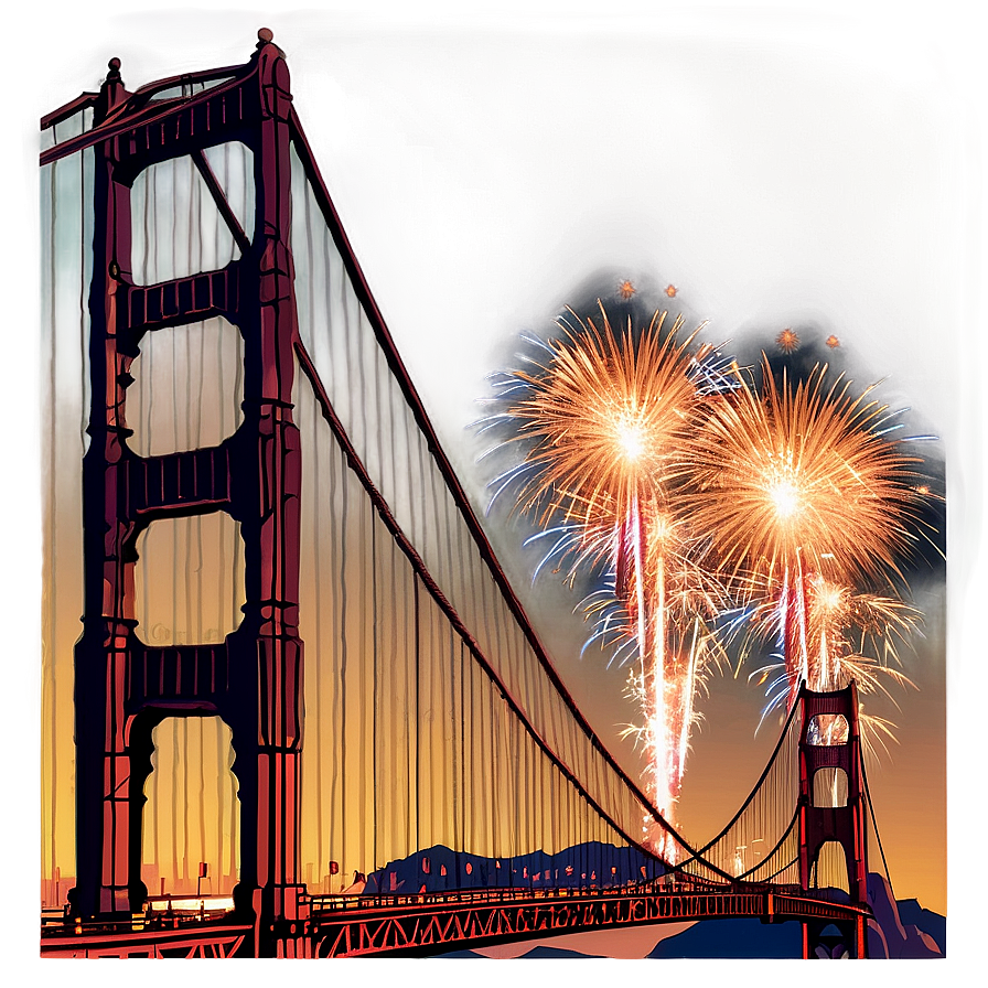 Golden Gate Bridge With Firework Celebration Png 33