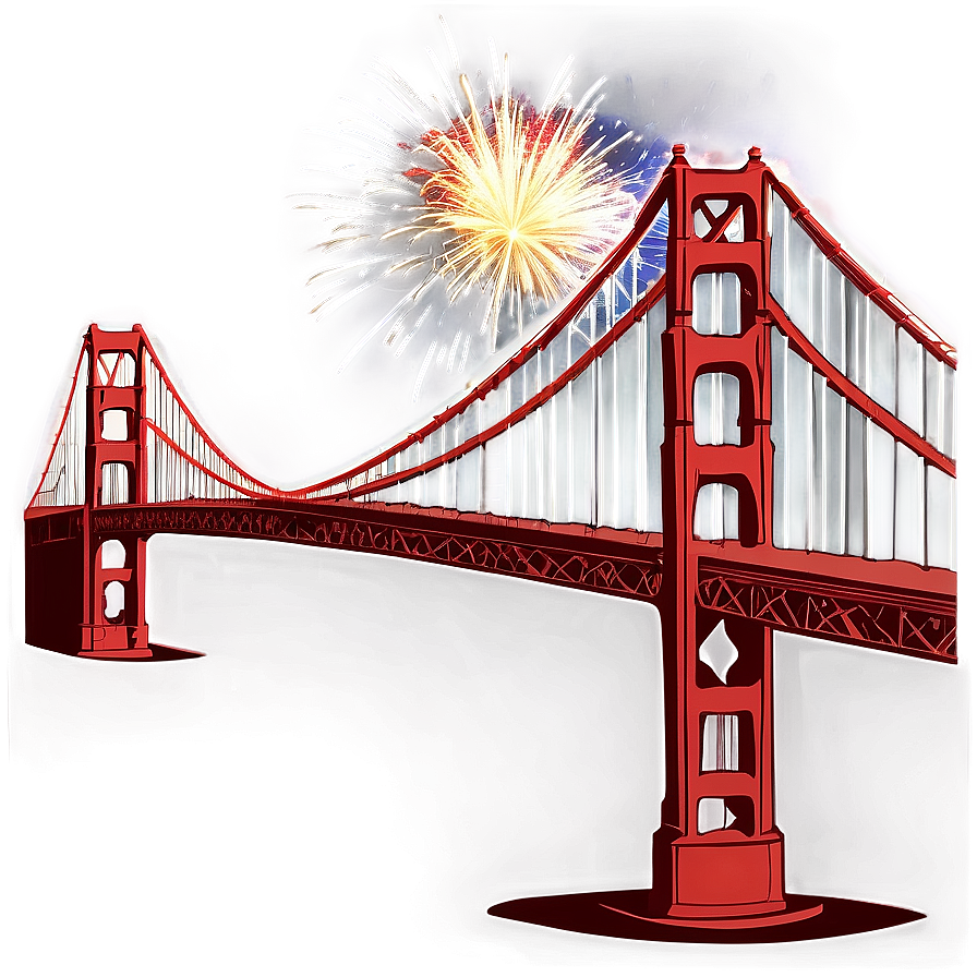 Golden Gate Bridge With Firework Celebration Png Ofg81