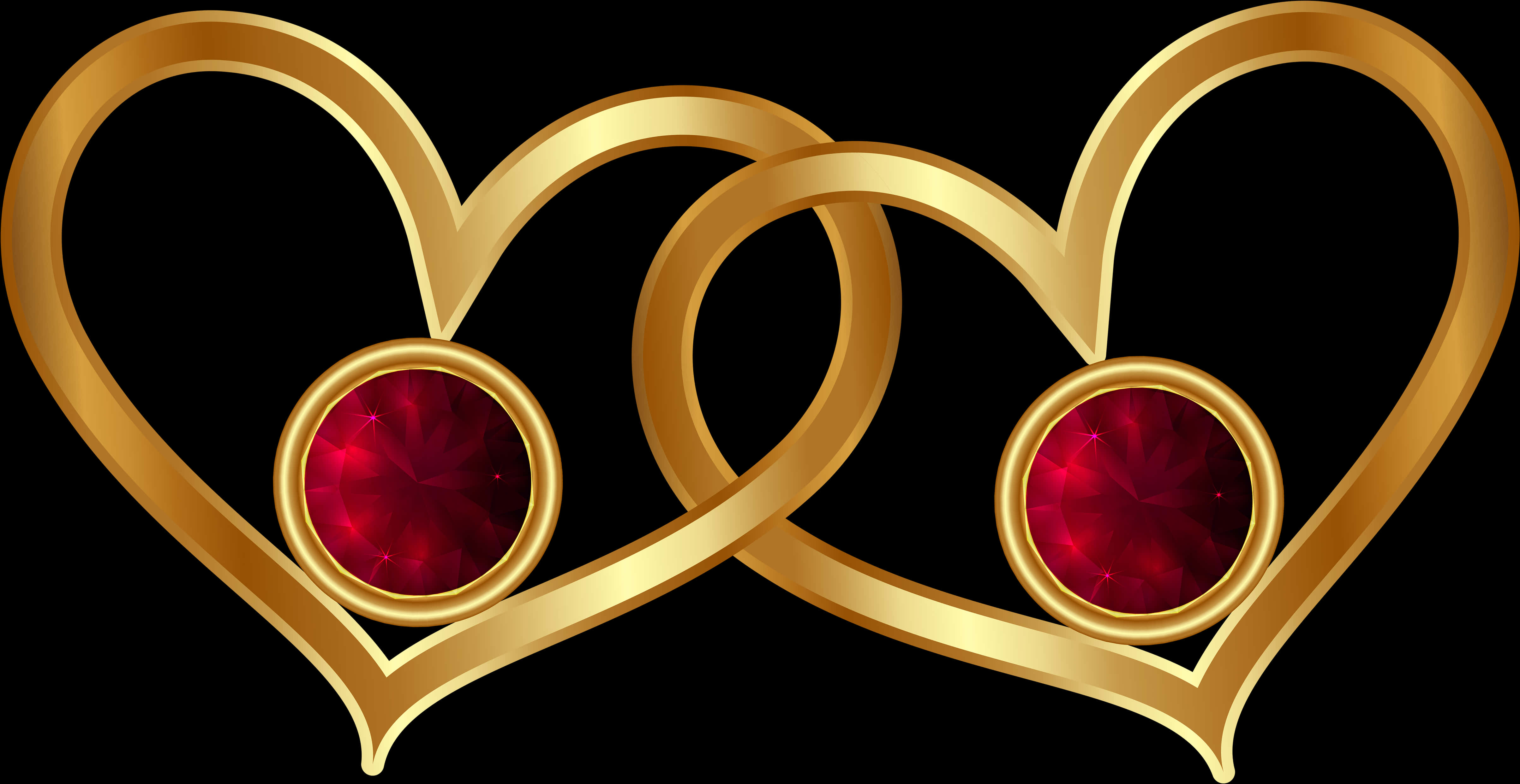 Golden Heartswith Red Gems