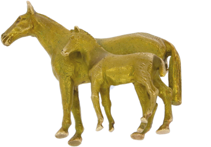 Golden Horseand Foal Sculpture