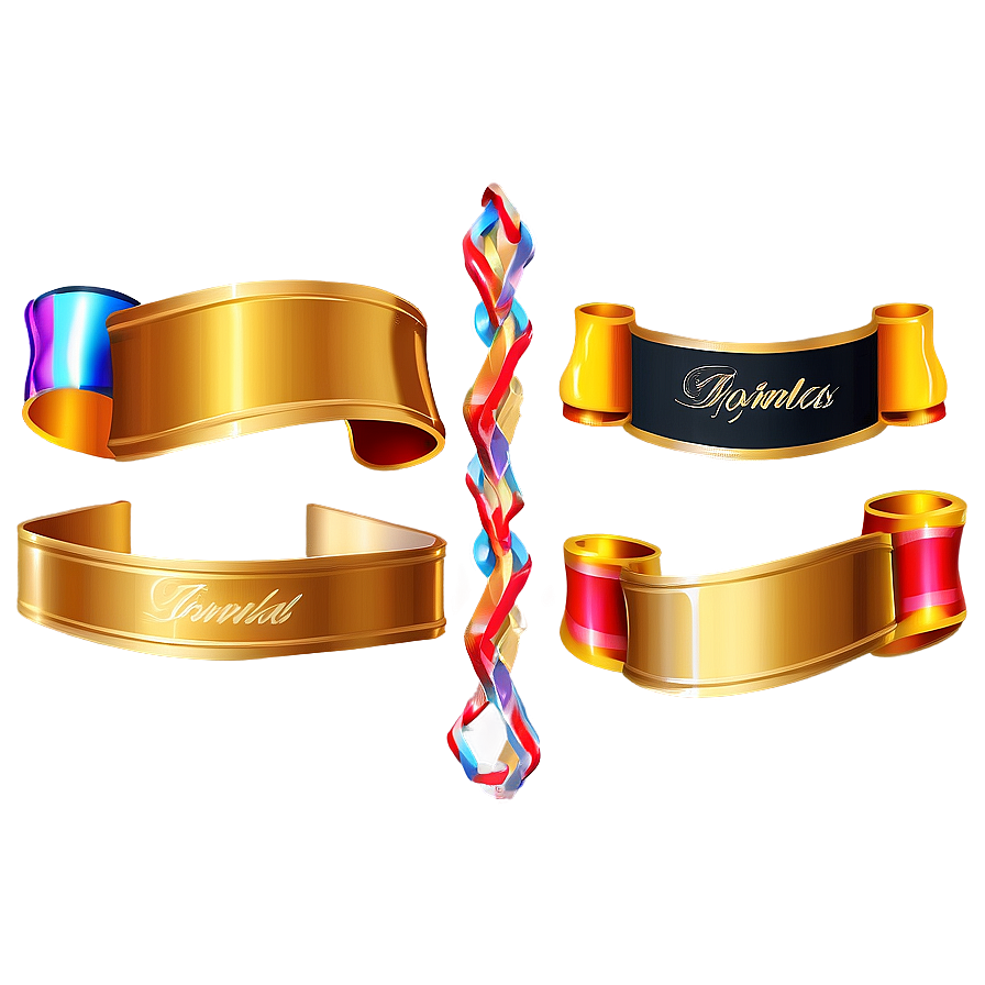 Golden Line Ribbon Banner Png 11