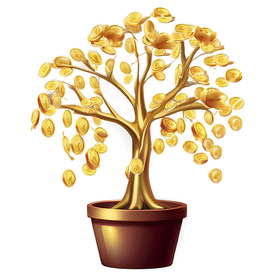 Golden Money Tree Design Png 11