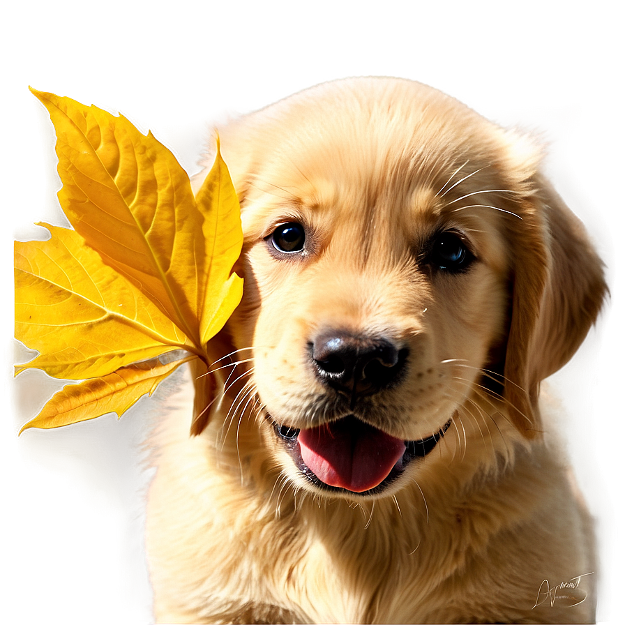 Golden Retriever Puppy And Leaves Png 06252024