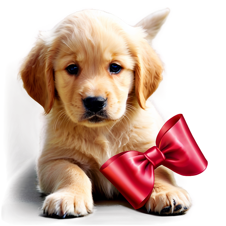 Golden Retriever Puppy With Bow Png Los81