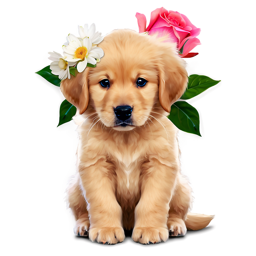 Golden Retriever Puppy With Flowers Png 73