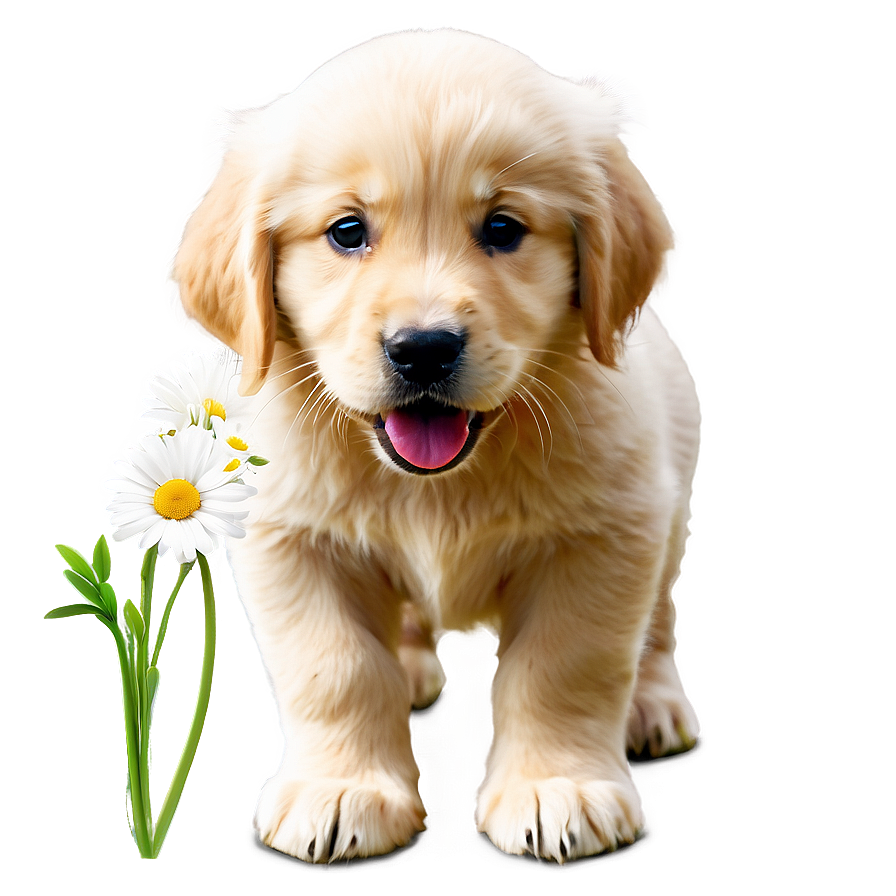 Golden Retriever Puppy With Flowers Png Bpf