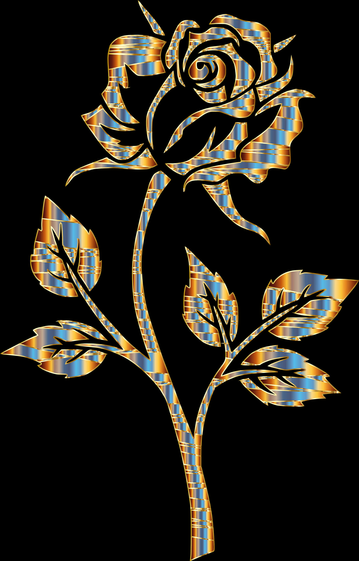 Golden Striped Rose Art