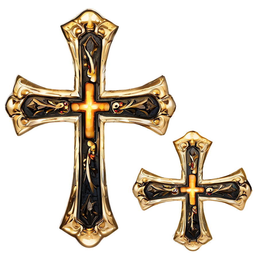 Golden Thin Cross Png 22