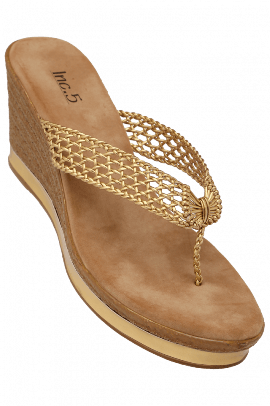 Golden Woven Wedge Chappal