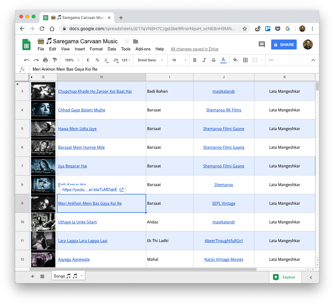 Google Spreadsheet Music Playlist Database