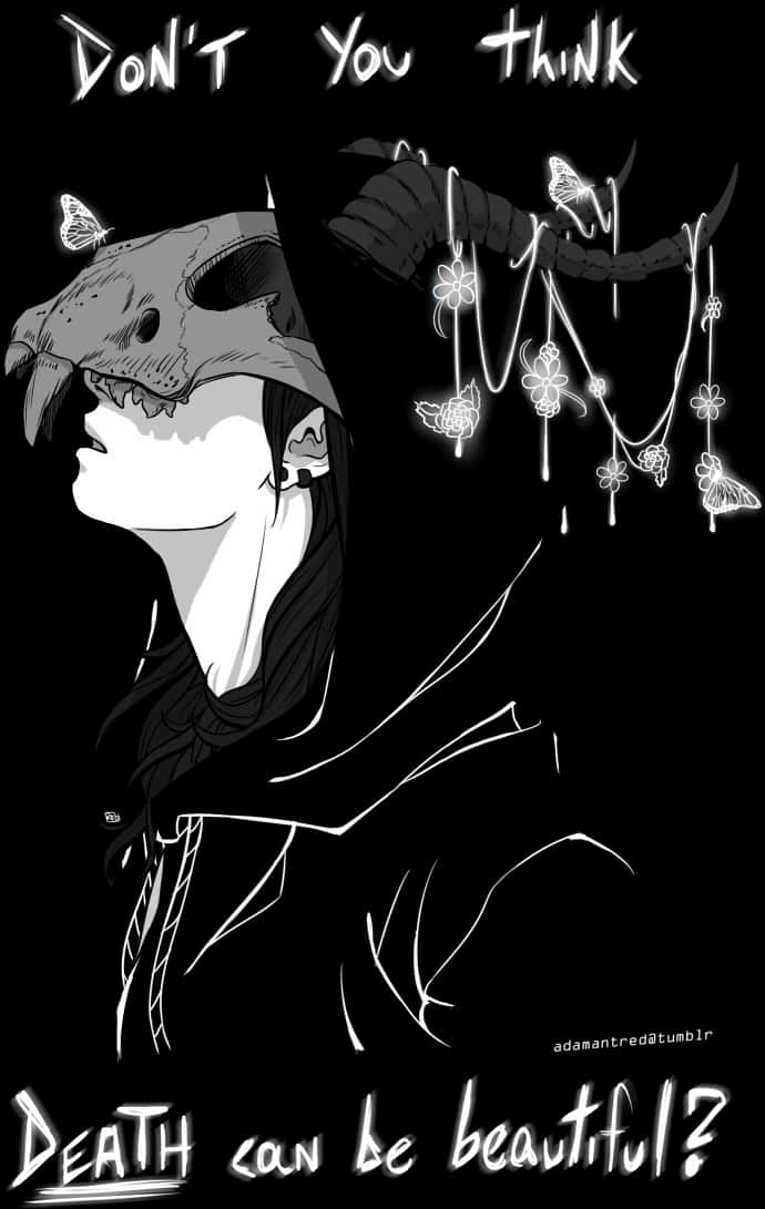 Gothic_ Anime_ Boy_with_ Skull_and_ Butterflies