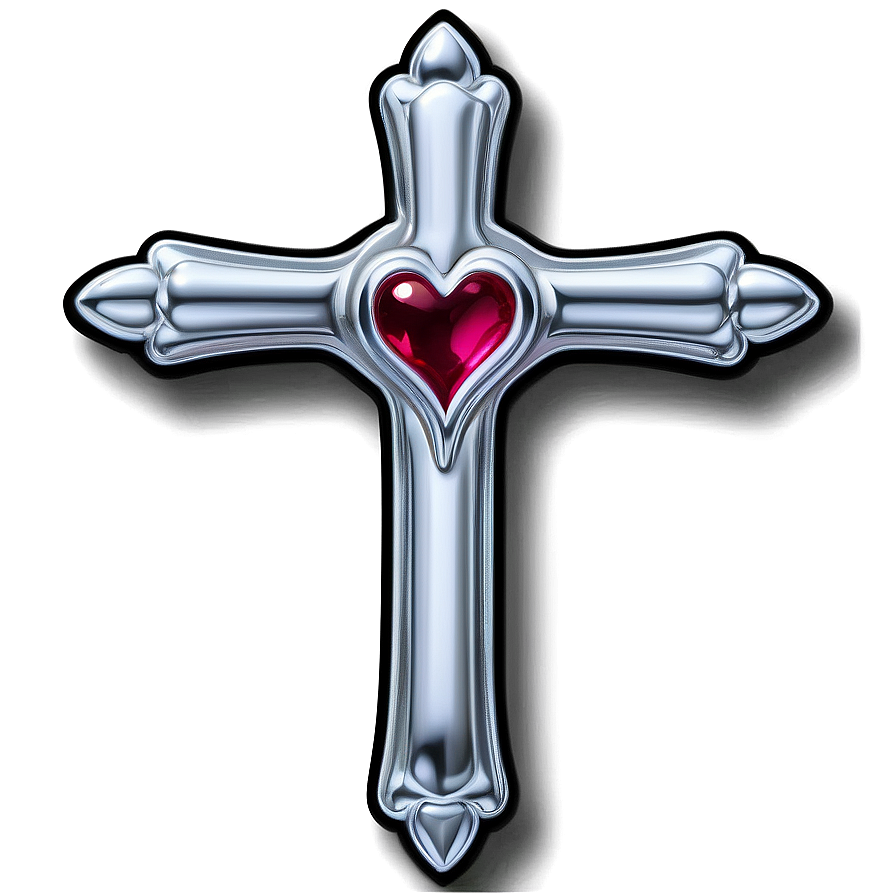 Gothic Chrome Heart Cross Representation Png 06132024