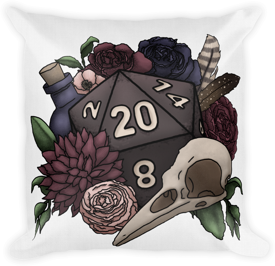 Gothic D20 Dice Floral Design