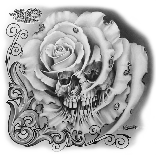 Gothic Roseand Skull Drawing