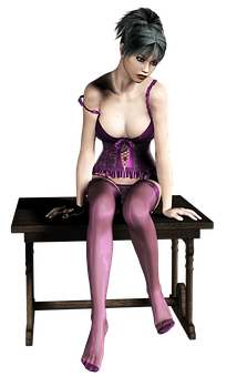 Gothic Style Animated Girl Sitting