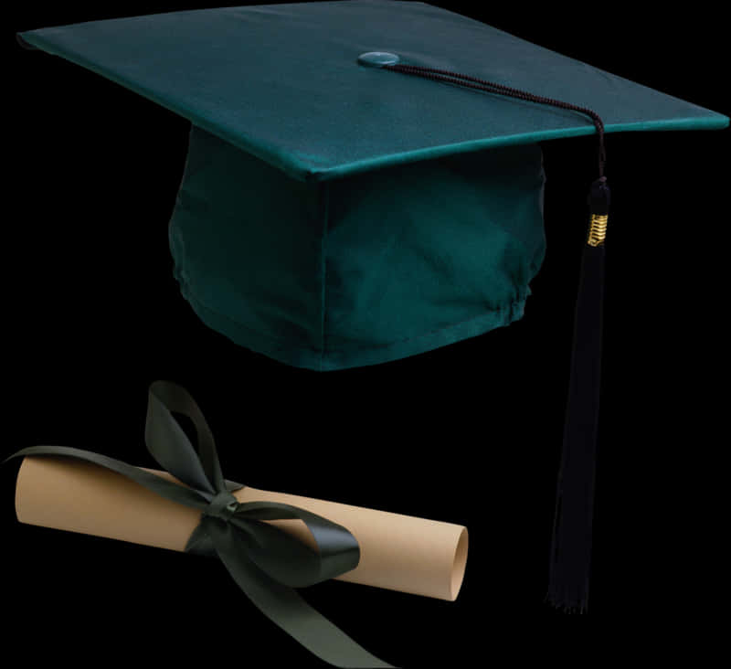 Graduation Capand Diplomaon Black Background