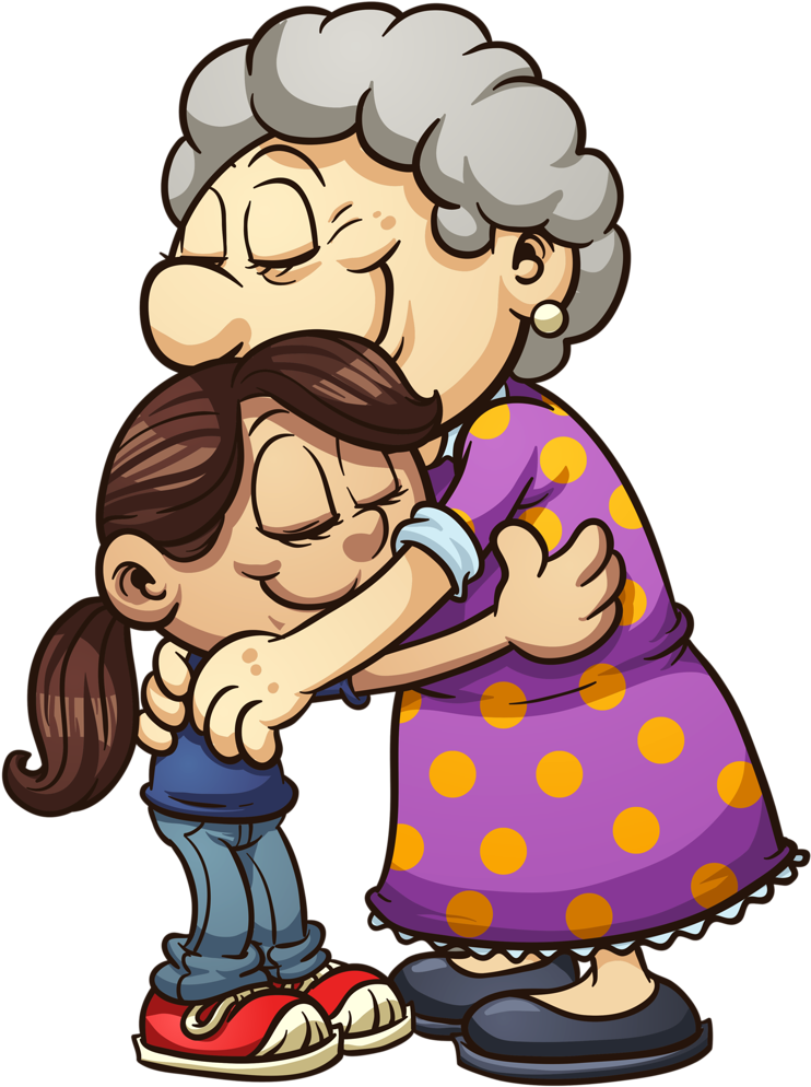 Grandmother Grandchild Embrace Cartoon