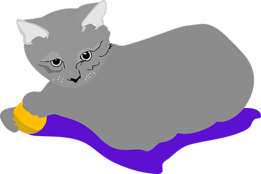 Gray Cat Playingwith Ball Illustration