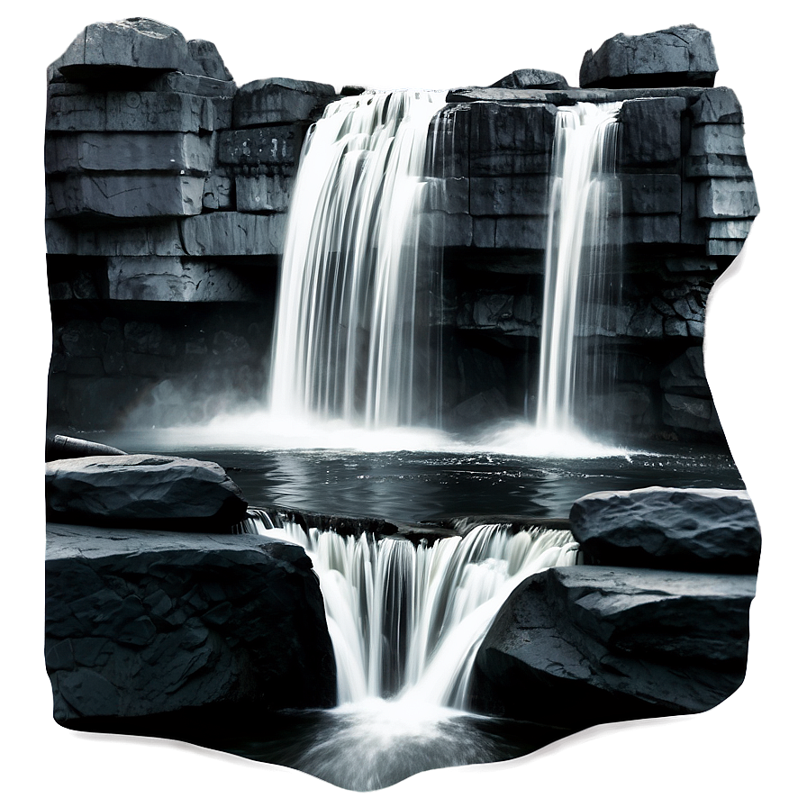 Grayscale Waterfall Scene Png 73