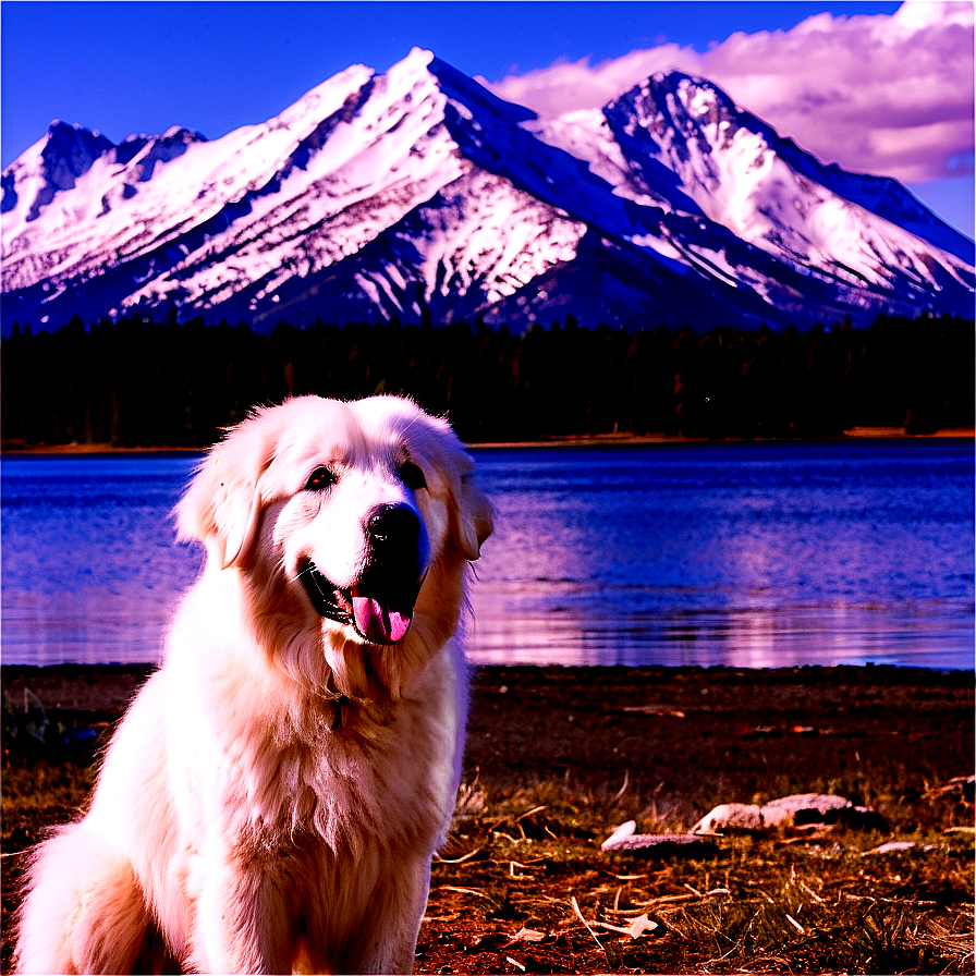 Great Pyrenees With Mountain Background Png 94