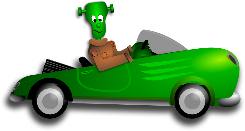 Green Alien Driving Convertible Cartoon