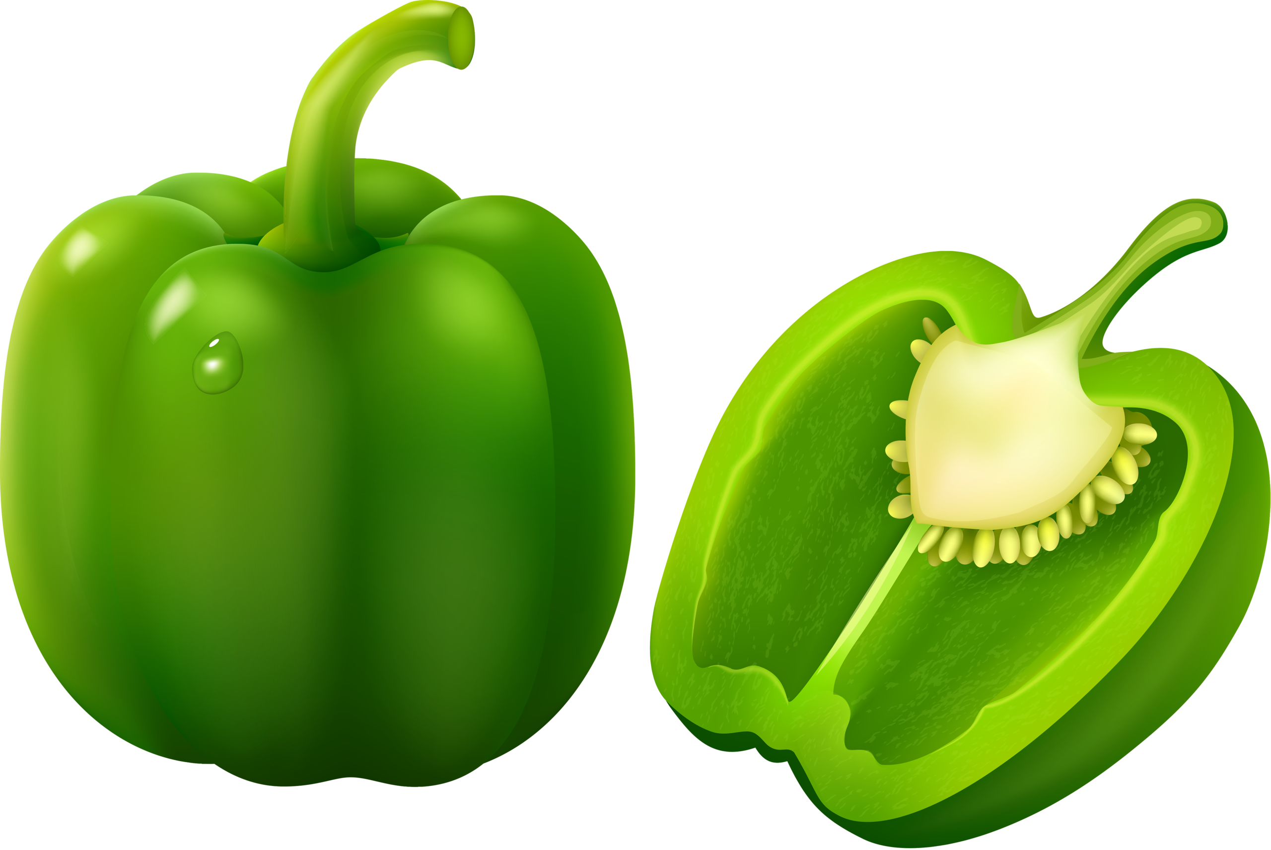 Green Bell Pepper Wholeand Halved