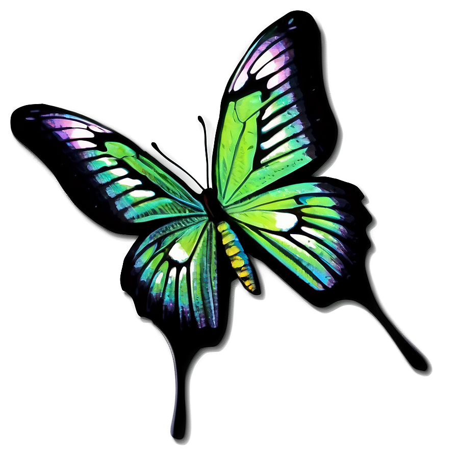 Green Butterfly On Black Background Png Cdw52