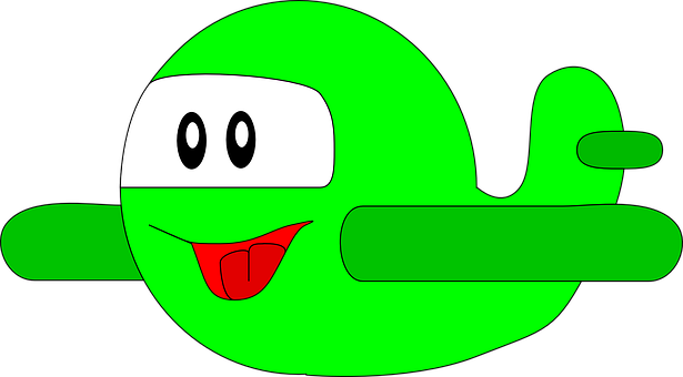 Green Cartoon Airplane Smiling