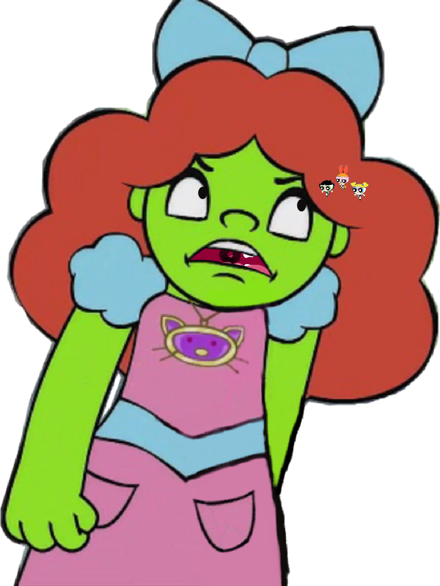 Green Cartoon Character Upset Expression.png