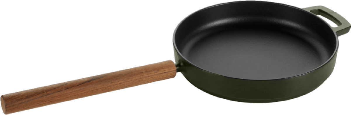 Green Frying Panwith Wooden Handle