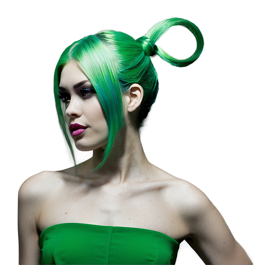 Green Hair Fashion Model Png Yxn42