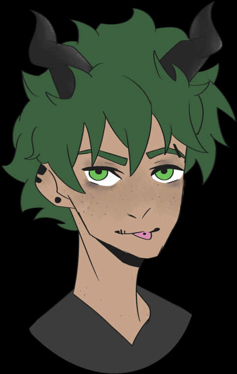 Green Haired Character With Devil Horns