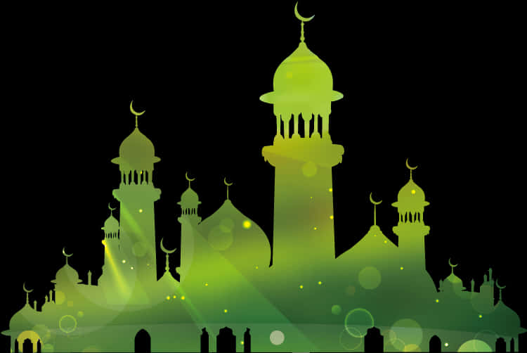 Green_ Illuminated_ Mosque_ Silhouette