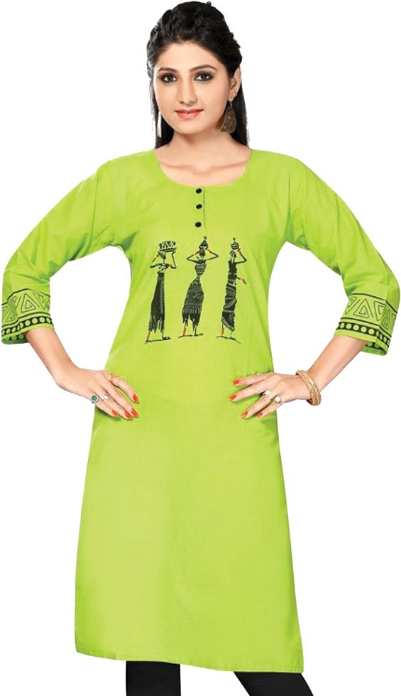 Green Kurti Traditional Print