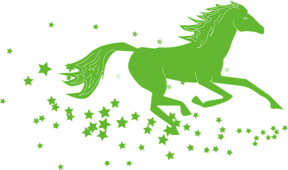 Green Neon Horse Among Stars