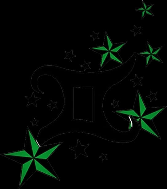 Green Starsand Abstract Shape Tattoo Design