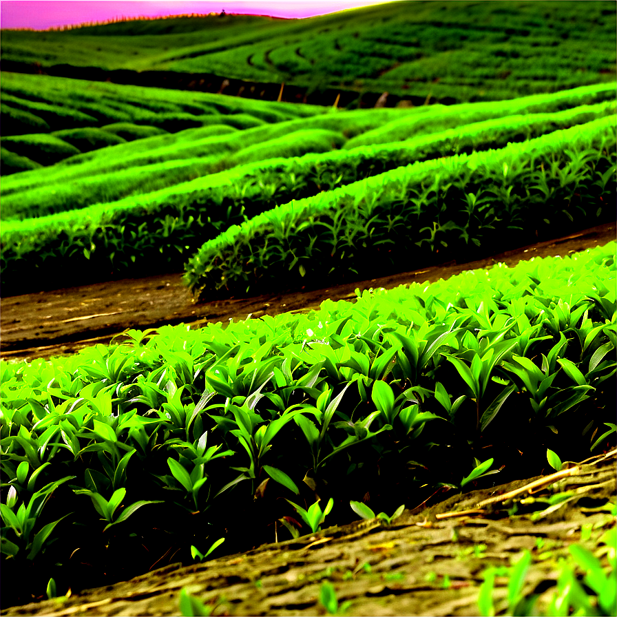 Green Tea Field Sunset Png 43