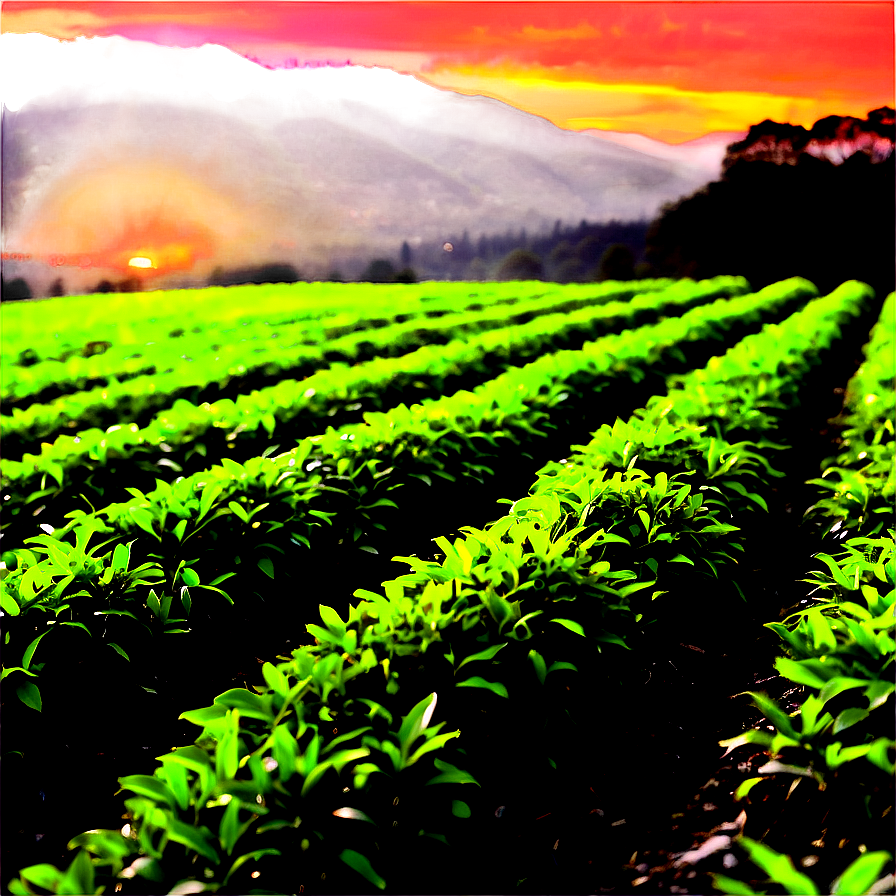 Green Tea Field Sunset Png 65