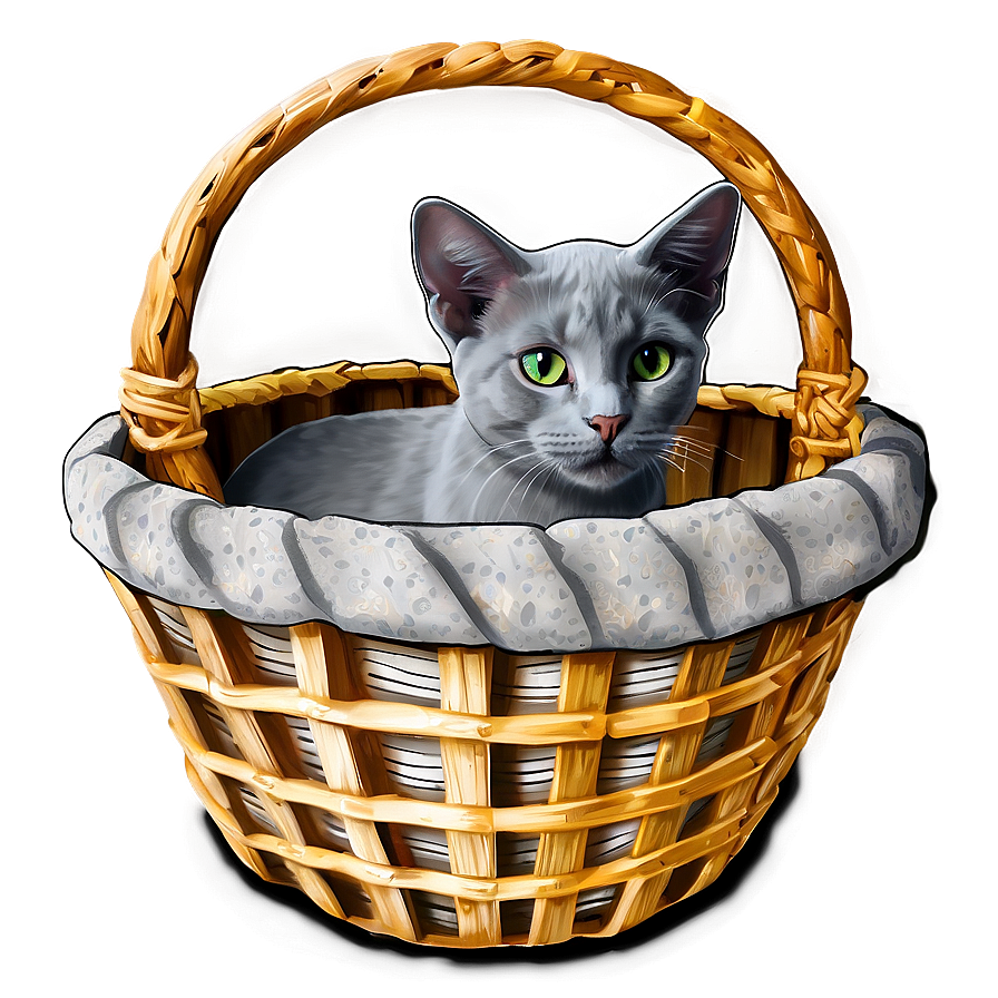 Grey Cat In Basket Png Qkt67